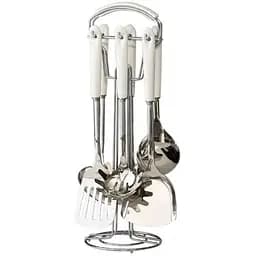 Набір кухонного приладдя на підставці керамічна ручка 7 предметів Білий із сріблястим