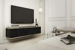 Тумба під телевізор навісна Perfect Home Оро / Oro 2-дверна RTV135 Чорний мармур роял (PFH-091358)