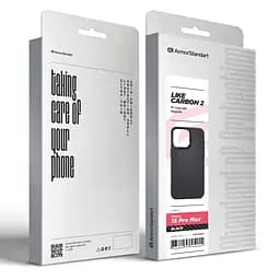 Карбоновый чехол для Apple iPhone 15 Pro Max, LikeCarbon2 MagCase, черный, тонкий защитный чехол-панель из поликарбоната с магнитами N52, MagSafe, противоударный, совместим с беспроводной зарядкой, приподнятые края для защиты камеры, ArmorStandart (ARM83805) - мініатюра 2