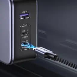 Зарядний комплект блок і кабель 3 порти USB (2хUSB-C+USB-A) Ugreen CD289 140W Gan (90549) - мініатюра 4