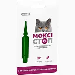 Краплі на холку для котів ProVET Моксістоп для лікування і профілактики гельмінтозів від 4 до 10 кг 1 піпетка по 1 мл (PR241915)