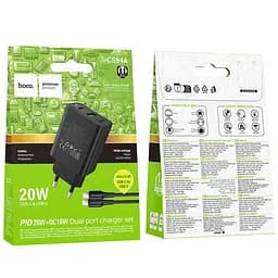 МЗП Hoco CS94A Leader PD20W+QC3.0 (1USB-A/1C) + кабель Type-C to Type-C Black - мініатюра 2