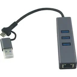 Концентратор Dynamode USB 3.0 Type-C/Type-A to RJ45 Gigabit Lan 3*USB 3.0 cable 13 cm (DM-AD-GLAN-U3) - мініатюра 2