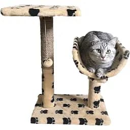 Дряпка Пухнастики з полицею та полутунелем бежева з лапками (И-2)