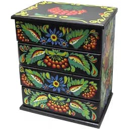 Скринька комод Квіти з калиною розписано вручну масив дерева чорна 22.5х15х26 см