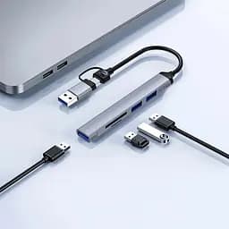 Перехідник HUB WIWU Wi-HB003 ZOLO 5 in 1 (USB-C/USB-A to 2xUSB2.0+1xUSB3.0+SD/TF) Grey - мініатюра 4