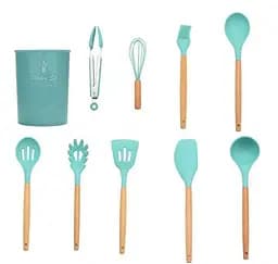 Кухонный набор Silikone Kitchen Set мятный из силикона с бамбуковой ручкой из 12 предметов