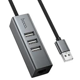 Перехідник HUB Hoco HB1D USB to USB2.0*3+RJ45 Metal gray