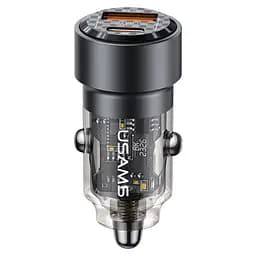 Автомобільний зарядний пристрій Usams US-CC208 C39 60W A+C Dual Port Aluminum Transparent Fast Charging Car Charger Чорний