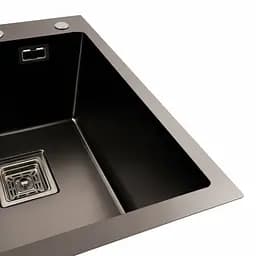 Кухонна мийка Platinum PVD чорна Handmade HSBB (квадратний сифон, 3.0,/1.0) 40x50, Чорний - мініатюра 5