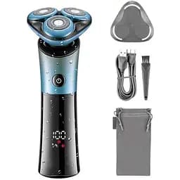 Электробритва для мужчин XPRO V-326 роторная для влажного и сухого бритья с плавающими головками черно-голубая (41590-16010_480)