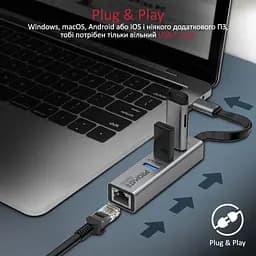 Концентратор Promate USB Hub 4 ports gigahub-c.grey (gigahub-c.grey) - мініатюра 5