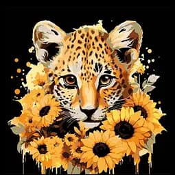 Набор для росписи по номерам Леопард и золотые подсолнухи, на черном фоне, 30x30 см, SH3030-21
