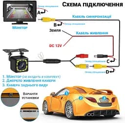 Камера заднього виду Podofo K0197P камера паркування 170° Black (18699) - мініатюра 5