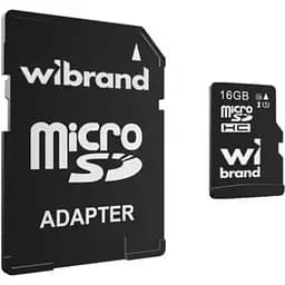 Карта памяти Wibrand microSDHC, 16Gb, Class10 UHS-I U1, адаптер SD (WICDHU1/16GB-A)