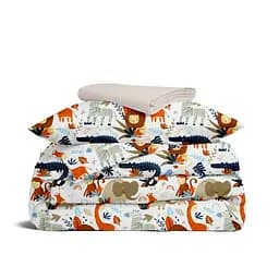 Дитяча постільна білизна в ліжечко JUNGLE ANIMALS CS7, помаранчевий (AnimalsJungleOrangeBlue_Cappuccino110x160_140)