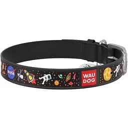 Нашийник для собак Waudog Design NASA, шкіряний, з QR паспортом, XXS, 19-25х1,2 см, чорний