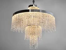 Кришталева люстра LED 376 золотиста з двома рівнями підвісок