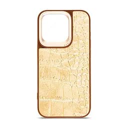Кожаный чехол для Apple iPhone 14 Pro, Harder Crocosaur, бежевый, термополіуретан ТПУ + экокожа с текстурой крокодила, панель, защита корпуса, противоударный, микрофибра, рамка вокру камеры, защита всего корпуса, (ARM76721)