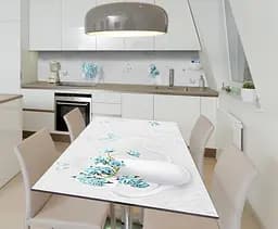Вінілова наклейка на стіл Метелики та Блакитні Квіти Абстракція 65х120 см Happy Pocket Z181826