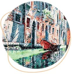 Деревянный пазл в Гондоле на канале Венеции.