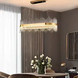 Удлиненная подвесная люстра в латунном корпусе 80х25х32 см | Ст. J 881-800 L AB | Line F