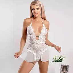 Боді-пеньюар сексуальний з відкритою спиною S/M білий K1009-2