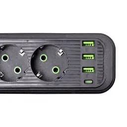 Мережевий фільтр-подовжувач Yiwu HP-5-14 EURO 1085U 5 м 4 розетки 3 USB чорний  - мініатюра 4