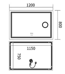 Дзеркало Mixxus Premium QUADRO MR20-120x80 (LED Touch, Anti-fog, лінза) (MP6624) - мініатюра 5