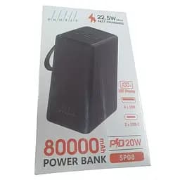 Портативний акумулятор Profit SP08 80000mAh 22.5W + PD 20W LED зовнішня батарея чорна з ліхтариком - мініатюра 3