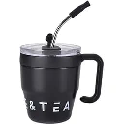Термокружка Coffee & Tea 480 мл с трубочкой и двойным открыванием, черный Yiwu HP-14-23B
