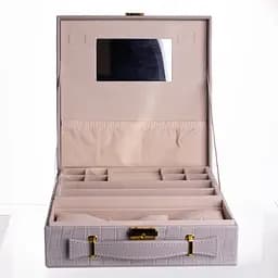 Скринька для прикрас бежева 2 яруси екошкіра 26×26×9 см органайзер для зберігання ювелірних виробів Сірий Yiwu HP-5-35G