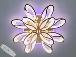 Плоская LED люстра с пультом, диммером и подсветкой, 190Вт, золото.