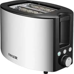 Тостер Edler EDTS-2572, Inox Black, 750W, 2 тоста, 2 отделения, 5 режимов поджаривания, размораживания, подогрев, пластиковый корпус с нерж сталью