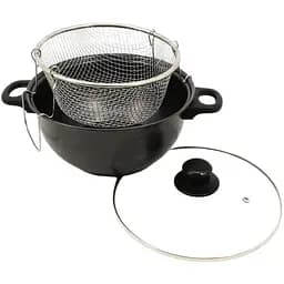 Кастрюля фритюрница HotChef с антипригарным покрытием со стеклянной крышкой 26 см Черная