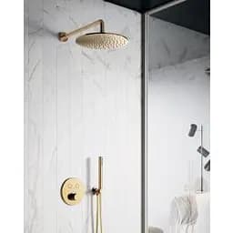Верхній душ Paffoni Syncro Quadro Ø300xh8 мм з утримувачем 400 мм honey gold brushed ZSOF079HGSP + ZSOF034HGSP, Золотий - мініатюра 3