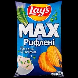 Набір: чипси Lays Max Strong Чилі та лайм картопляні 95 г + чипси Lays Max Deep-cut Сальса Рифлені картопляні 95 г + чипси Lays Max Рифлені Сметана та цибуля картопляні 95 г - мініатюра 4
