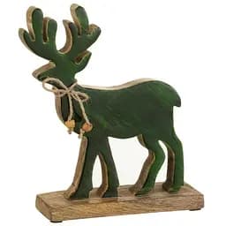 Статуэтка Оленя рождественская J-line деревянная ручная работа 22 см зеленая (37936)