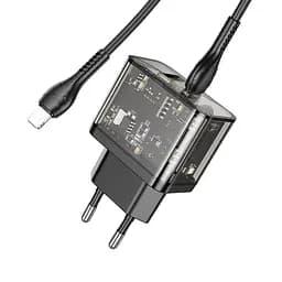 Зарядний пристрій Hoco N34 USB/ Type-C QC PD 20W прозоро-чорний + кабель Type-C to Lightning - мініатюра 5