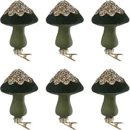 Ялинкові прикраси J-line у формі грибів скляні з вельветовим напиленням зеленого кольору 6 шт. (37367)