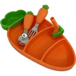 Набір дитячого посуду Mega Zayka Морква силіконова тарілка з приладами MGZ-0121