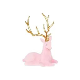 Декоративна новорічна фігура Олень 21.5см сидячий з флоковим покриттям та глянсовими рогами Рожевий із золотим