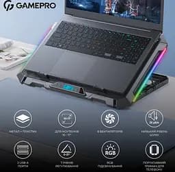 Охолоджувальна підставка для ноутбука до 17,3 дюйма GamePro GPCP-795 RGB 2xUSB 8xfans - мініатюра 5