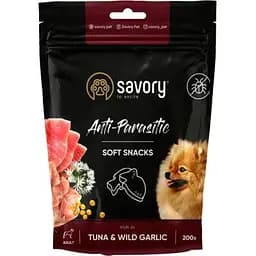 Ласощі для собак Savory з антипаразитарним ефектом, тунець і часник 200 г (4820232631324)