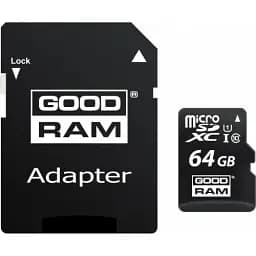Карта пам'яті microSDXC, 64Gb, Goodram M1AA, Class10 UHS-I U1, SD адаптер, до 100/10 МБ/с (M1AA-0640R12)
