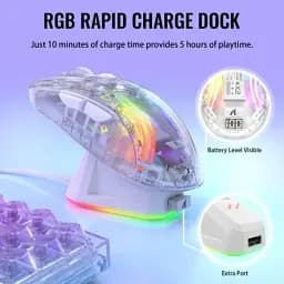 Миша бездротова Attack Shark X2 Pro + док-станція, Transparent White, Bluetooth 5.2 / USB 2.4GHz / Type-C, оптична (сенсор PixArt PAW3212), 1200 - 4000 dpi, RGB підсвічування, 5 кнопок, акумулятор 800 mAh - мініатюра 3