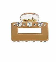 Заколка-крабик прямоугольная со стразами Fashion пластиковая с пружинным зажимом Коричневый