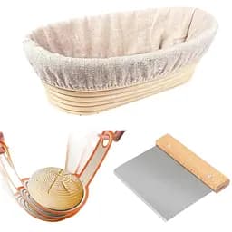 Набір для випікання хліба з овальним кошиком для розстоювання з ротанга з чохлом + килимок-слінг + шпатель, Kitchen Master Бежевий 87929