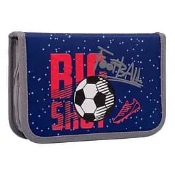 Школьный пенал твердый 1Вересня одинарный с двумя клапанами HP-04 Football, синий