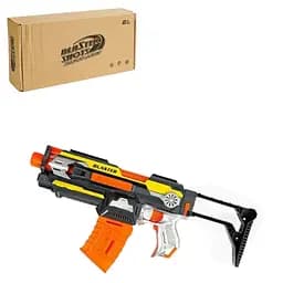 Детский бластер с мягкими патронами, желтый, съемный приклад и магазин.